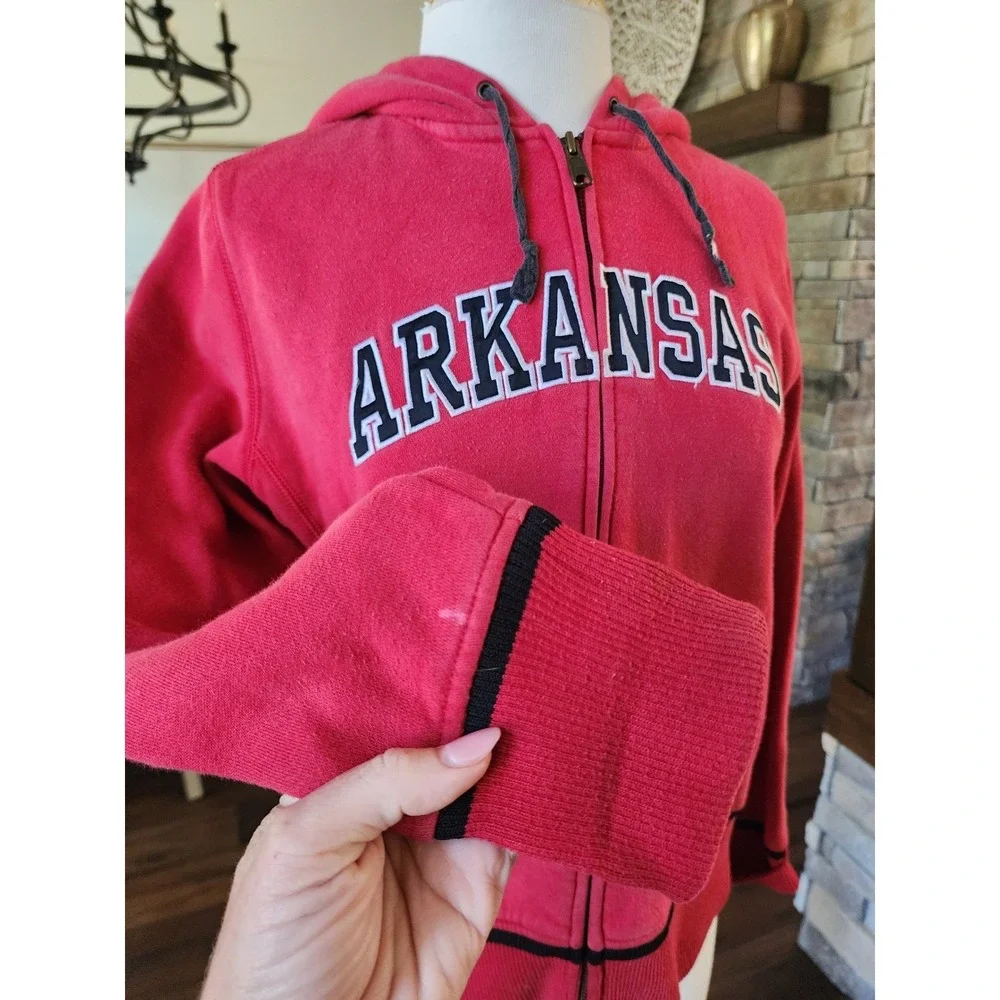 Vintage Arkansas Razorbacks Nike Hoodie‎ Full Zip Red College NCAA Sweatshirt